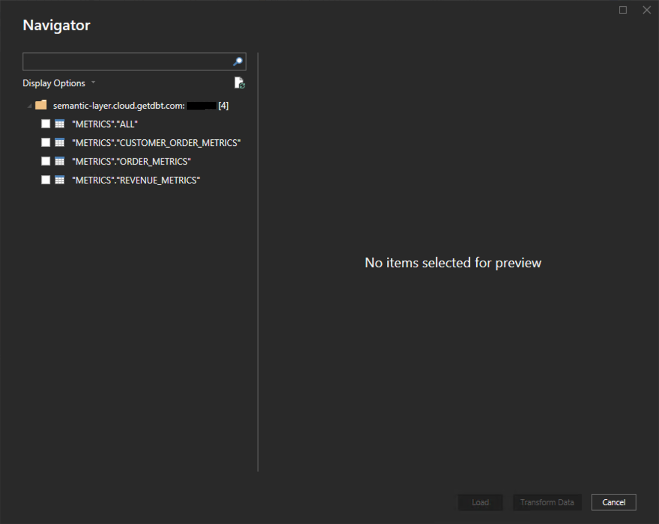 Select tables in the side panel