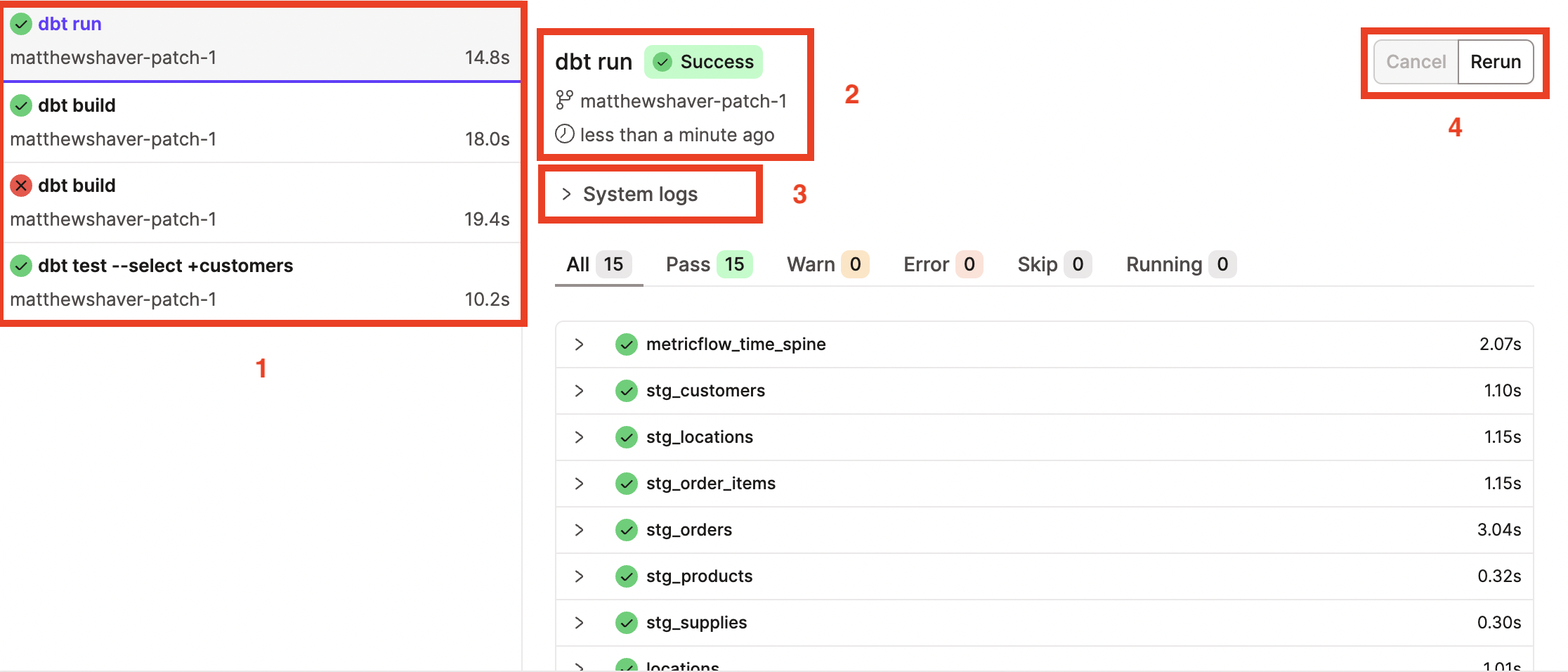 The Invocation History Drawer returns a log and detail of all your dbt invocations. The Invocation History Drawer returns a log and detail of all your dbt invocations.