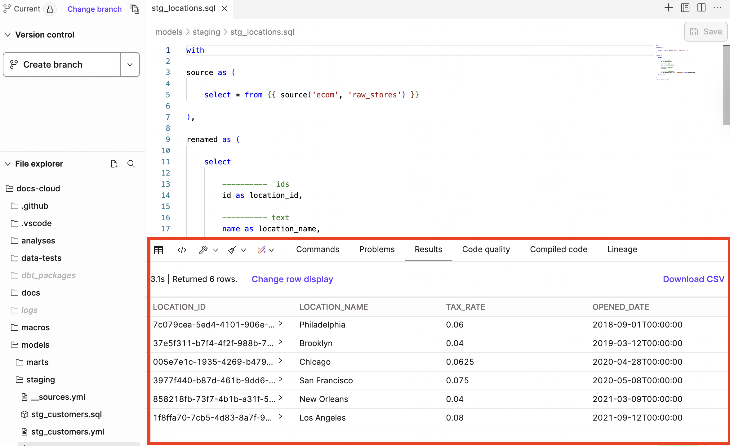 Preview results show up in the Results console tab