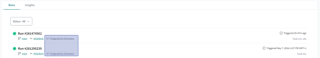 Example of Orchestra triggering a dbt job Example of Orchestra triggering a dbt job